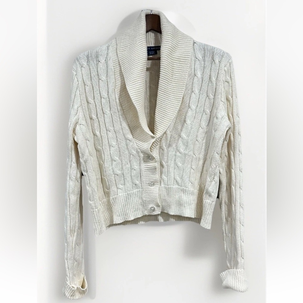 Ralph Lauren Blue Label Linen Cotton Women's Sweater Sz XL Cable Knit Y2K